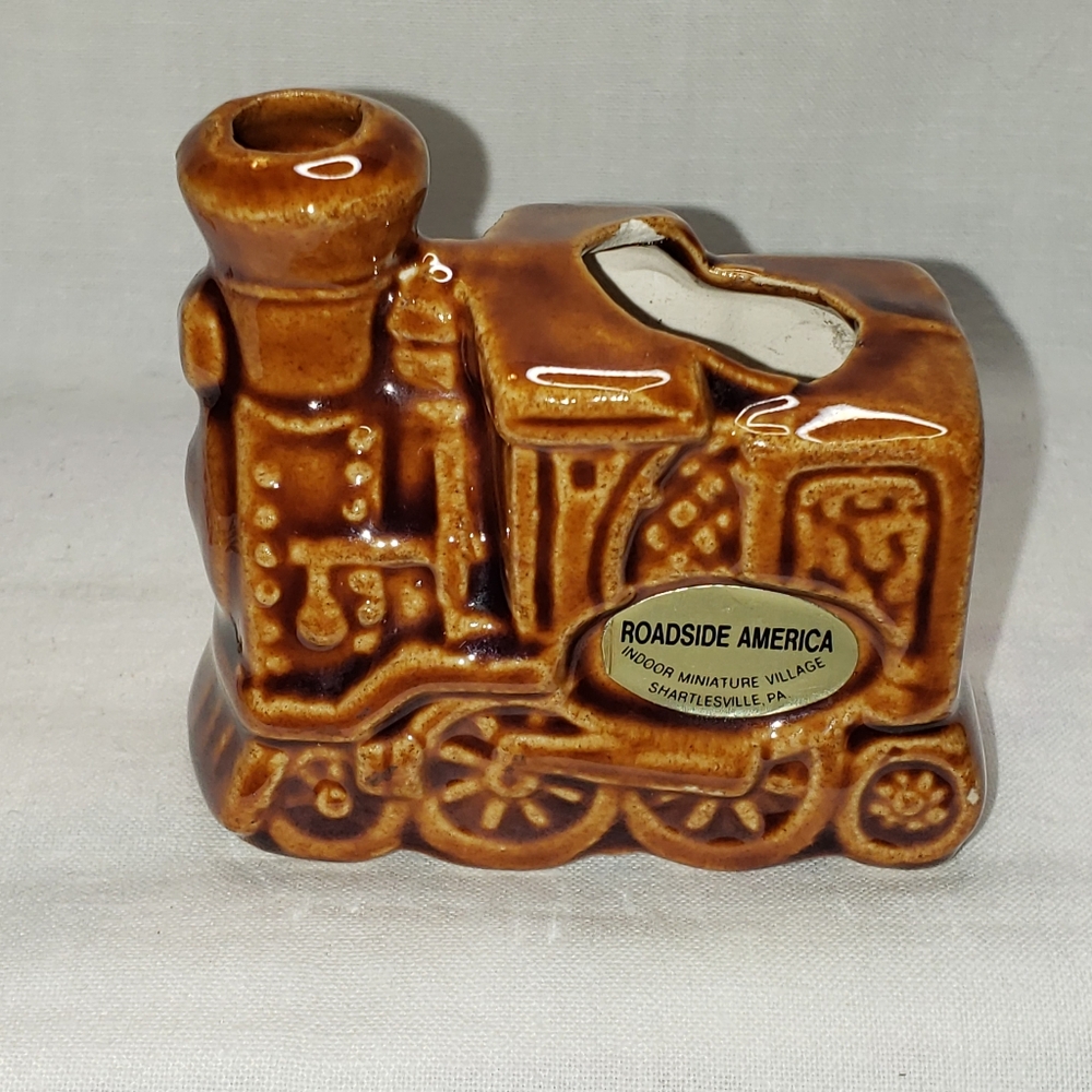 Vintage Brown Ceramic Train Toothpick Holder From Roadside America